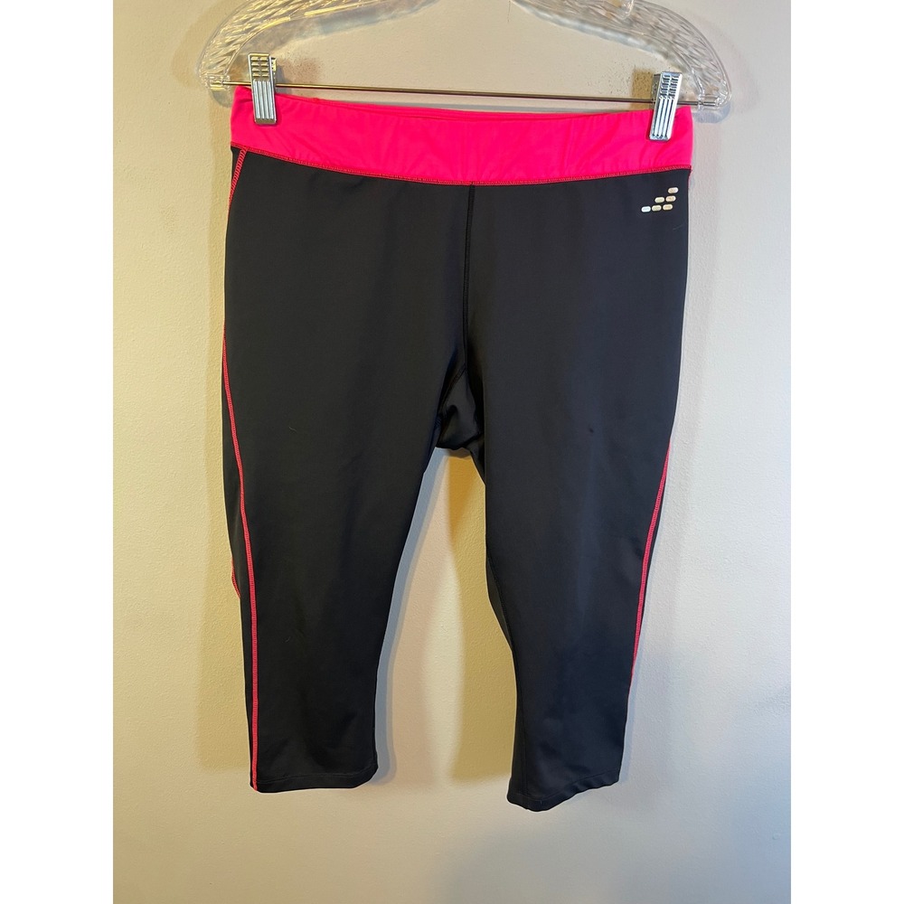 BCG Womens Capri Leggings Contrast Flatlock Stitch Black Pink Size L‎